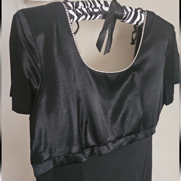 Vtg Classy long Evening Rhinestones Bow Gown satin long maxidress - Picture 6 of 14